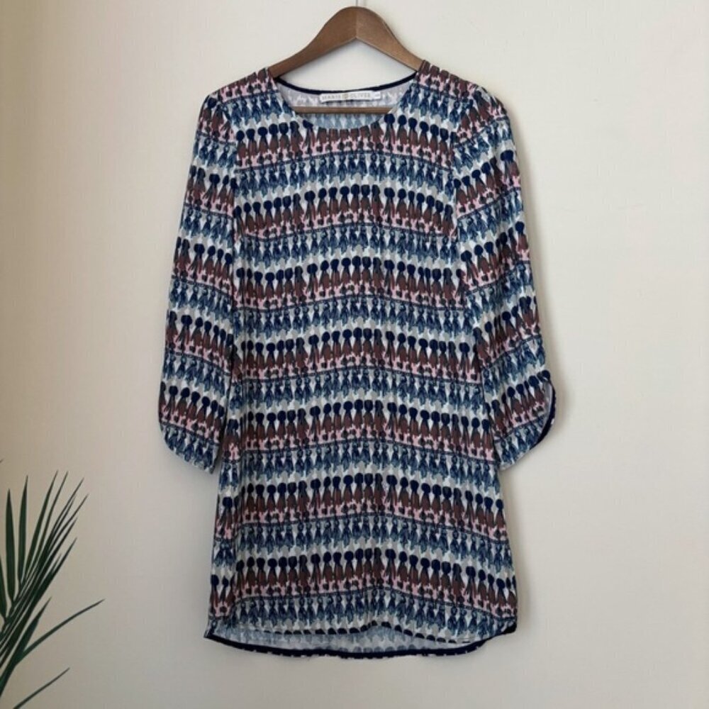 Marie Oliver Tassel Print Silk Shift Dress XXS Quiet Luxury
